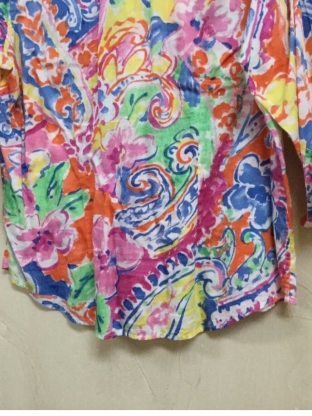 Lauren Ralph Lauren Women XL Floral Shirt Blouse Top Cotton Green Blue Orange - Picture 4 of 8